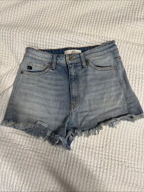 KanCan Light Blue Frayed Hem High-Rise Denim Shorts
